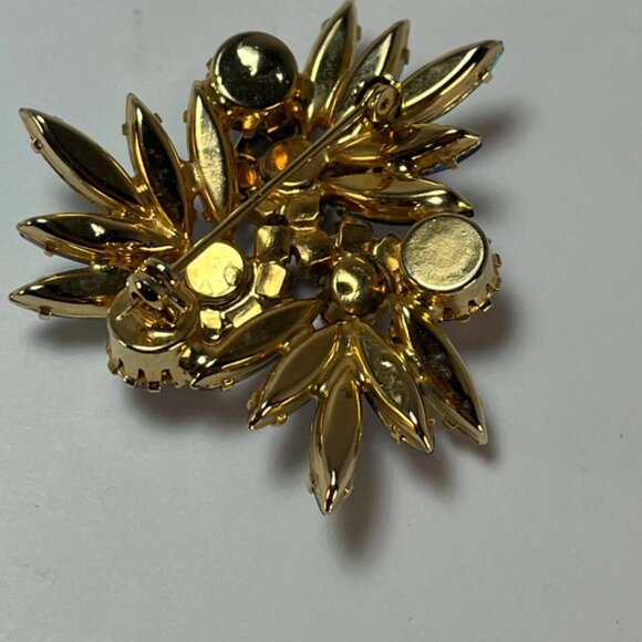 Vintage Blue Green Rhinestone Brooch Mid Century Statement Pin - Picture 5 of 6